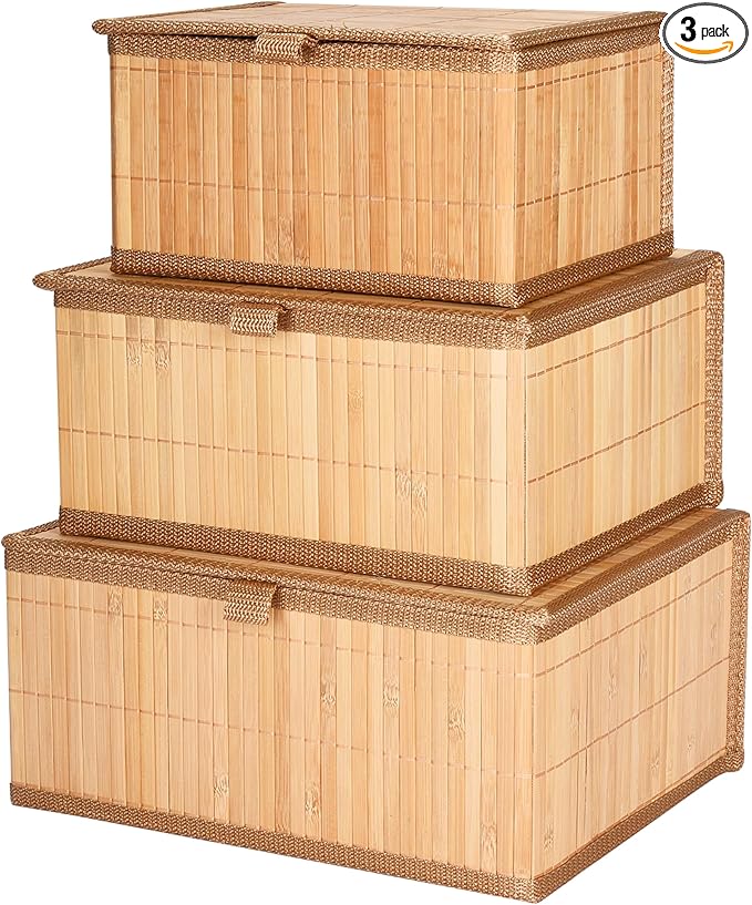 Bamboo storage box with lid